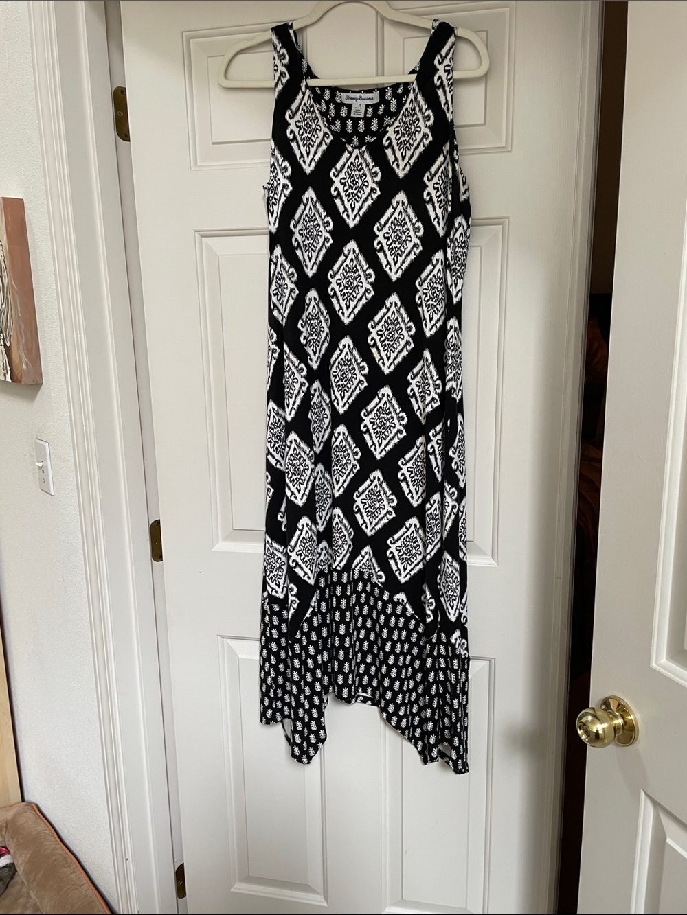 Tommy Bahama Black and White Printed Asymmetric Hem Dress